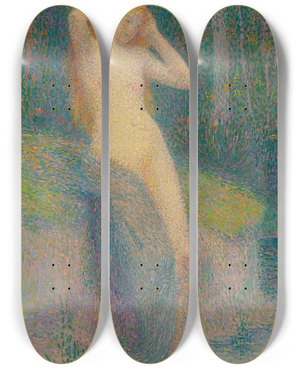 Triptych art skateboard deck of Hippolyte Petitjean Nude In A Landscape by Hippolyte Petitjean (1854-1929)