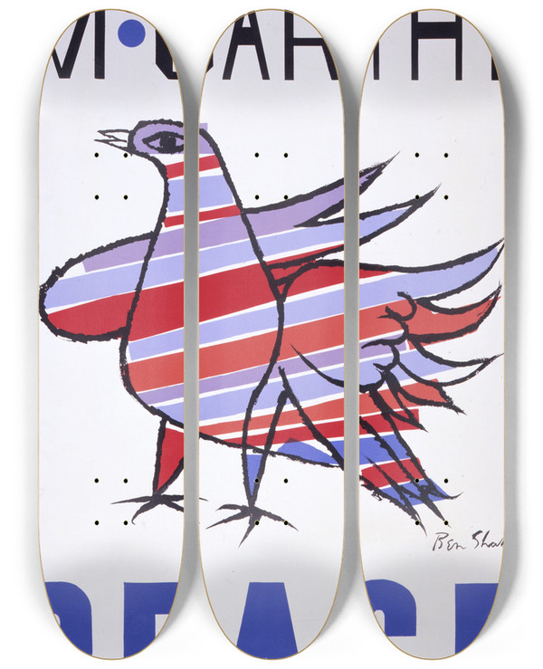 Triptych art skateboard deck of Ben Shahn Mccarthy Peace by Ben Shahn (1898-1969)