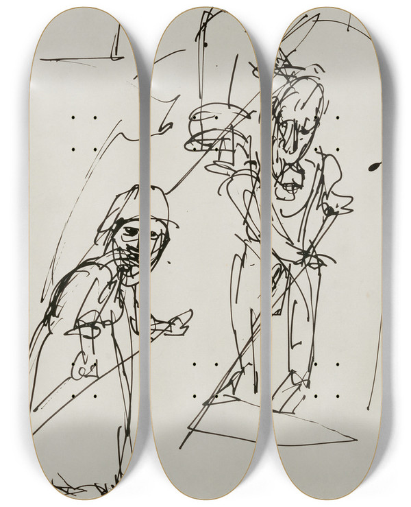 Triptych art skateboard deck of Albert Mller Bauerngruppe Zwei Buerinnen Und Ein Bauer Mit Sensen Mhend by Albert Muller (1897-1926)
