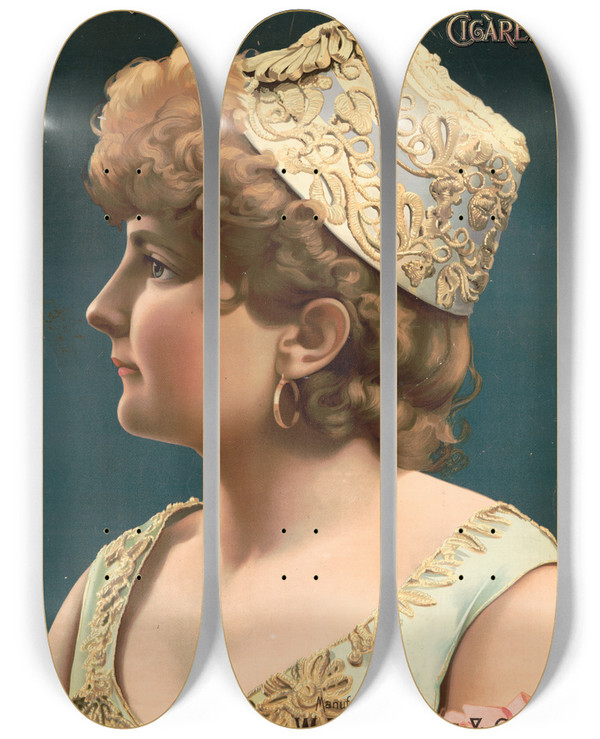 Triptych art skateboard deck of Knapp Co Turkish Crosscut Cigarettes by Knapp & Co. (19-)