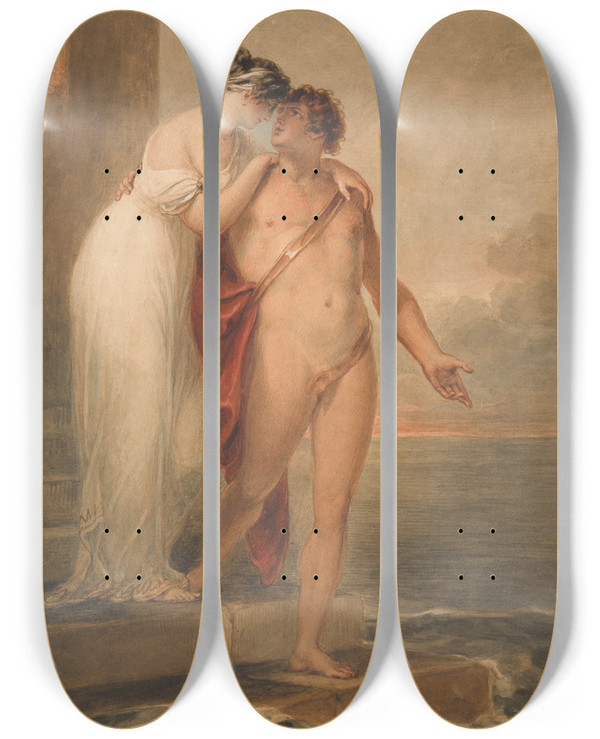 Triptych art skateboard deck of William Hamilton Hero And Leander by William Hamilton (1751-1801)