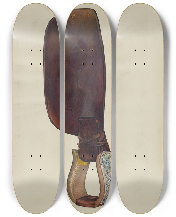 Triptych art skateboard deck of Cecil Smith Stirrup by Cecil Smith