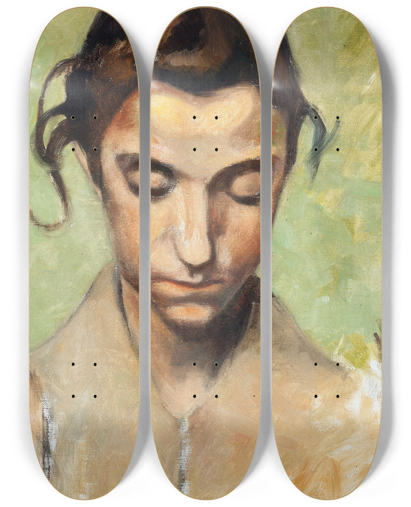 Triptych art skateboard deck of Olof Sagernelson A Girls Head I by Olof Sager-Nelson (1868-1896)