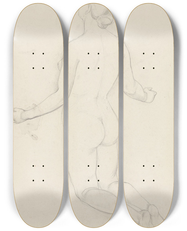 Triptych art skateboard deck of Adolph Tidemand Knelende Kvinneakt_2 by Adolph Tidemand (1814-1876)