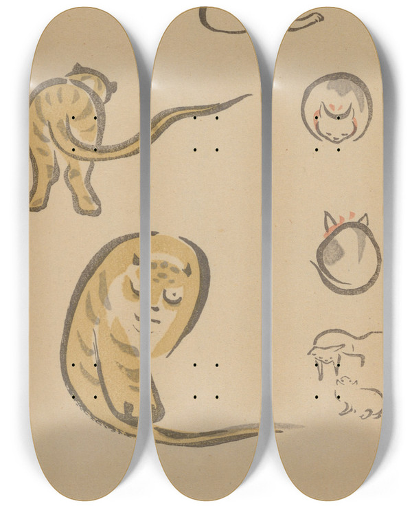 Triptych art skateboard deck of Masayoshi Kitao Choju Ryakugashiki Pl01 by Kitao Masayoshi (1764-1824)