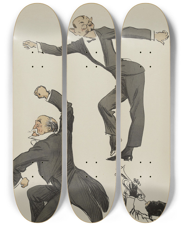 Triptych art skateboard deck of Georges Goursat Sem Vieilcastel Et Barry Wall Dansent by Georges Goursat (Sem) (1863-1934)