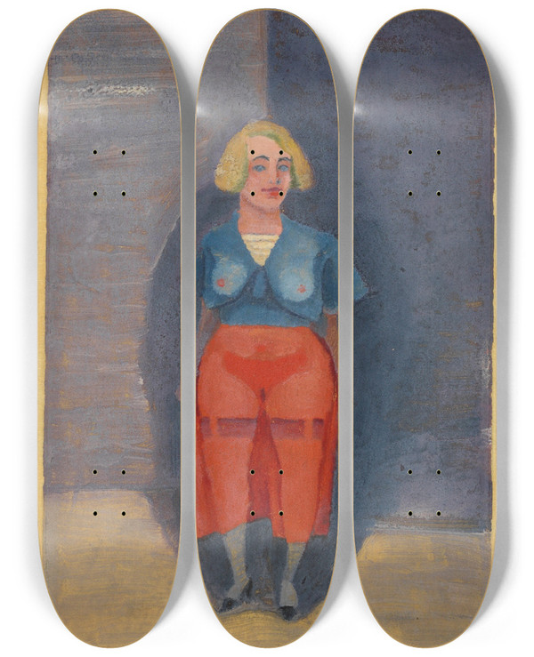 Triptych art skateboard deck of Karl Wiener Ohne Titel Frauenfigur_6 by Karl Wiener (1901-1949)
