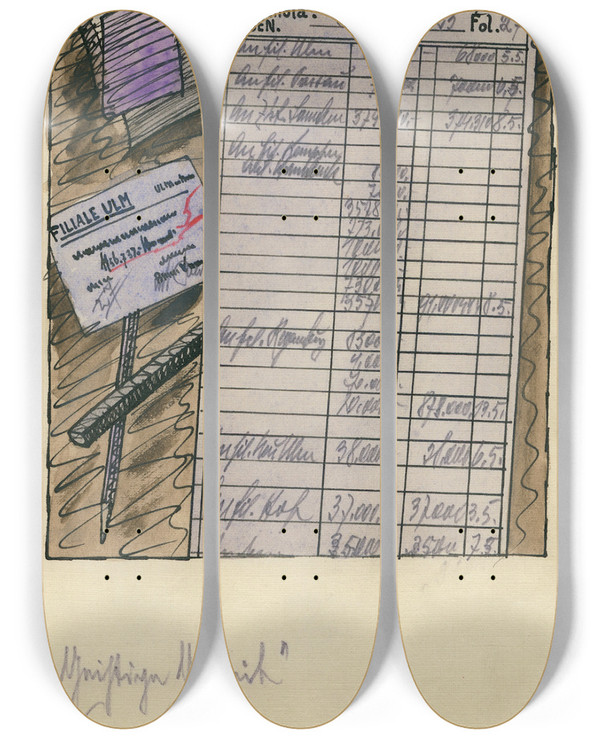 Triptych art skateboard deck of Karl Wiener Geistige Arbeit by Karl Wiener (1901-1949)