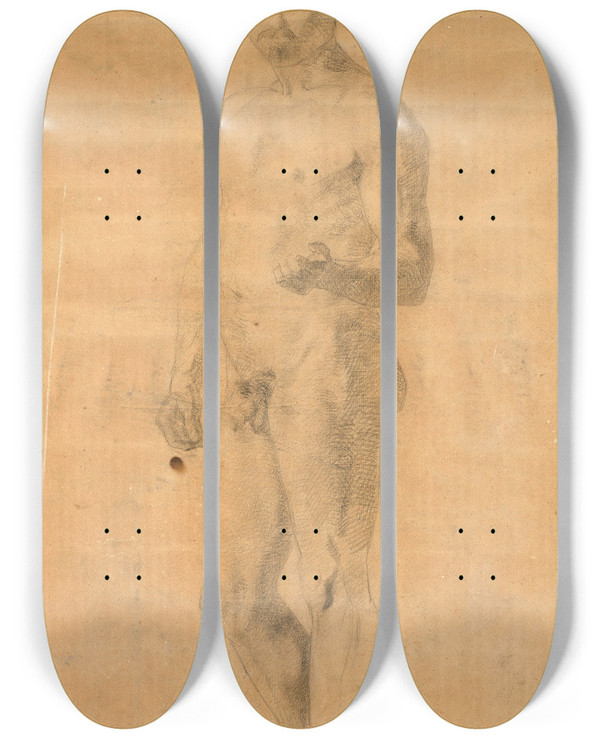 Triptych art skateboard deck of Frdric Bazille Tude De Nu Debout by Frederic Bazille (1841-1870)