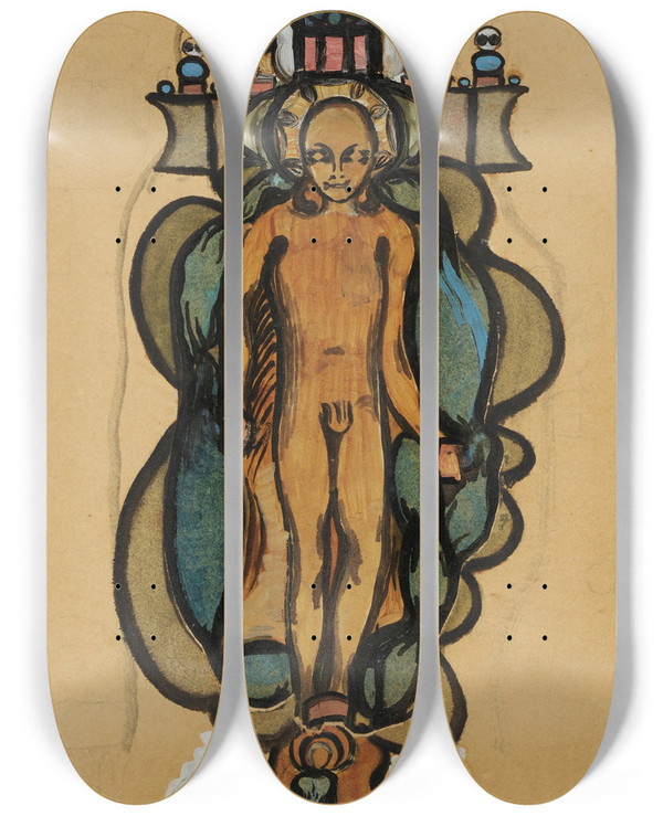 Triptych art skateboard deck of Otto Meyeramden Nackter Knabe Mit Heiligenschein Im Umriss Eines Geschmckten Kreuzes by Otto Meyer-Amden (1885-1933)