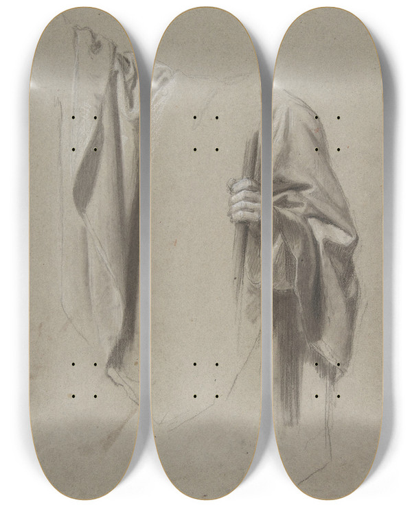 Triptych art skateboard deck of Isidore Pils Drapery Study For Saint Remi by Isidore Pils (1815-1875)