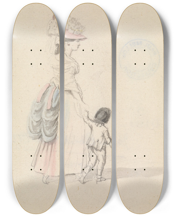 Triptych art skateboard deck of James Roberts Woman And Child by James Roberts