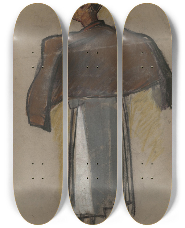 Triptych art skateboard deck of Zolo Palugyay Study Of A Man In A Folk Costume by Zolo Palugyay (1898-1935)