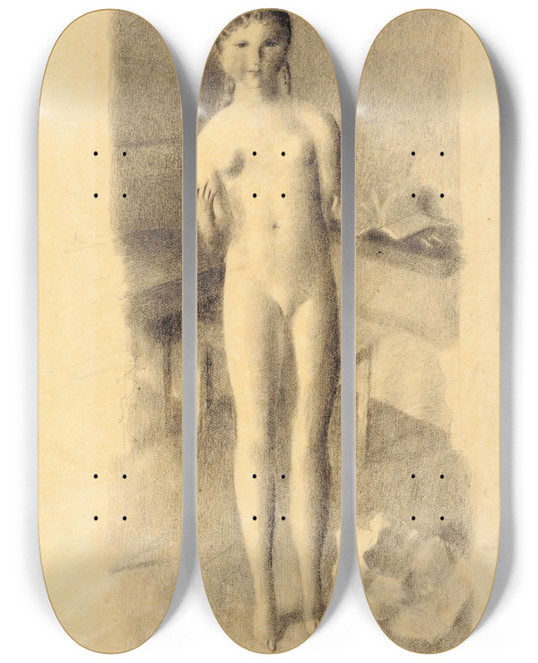 Triptych art skateboard deck of Otto Meyeramden Mdchen In Amdener Stube by Otto Meyer-Amden (1885-1933)