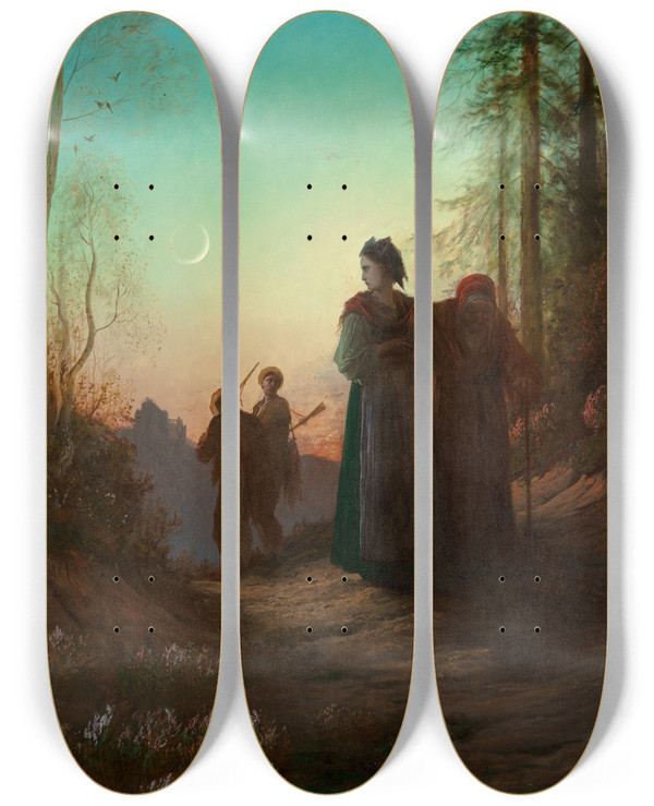 Triptych art skateboard deck of Gustave Dor Lorraine by Gustave Dore (1832-1883)