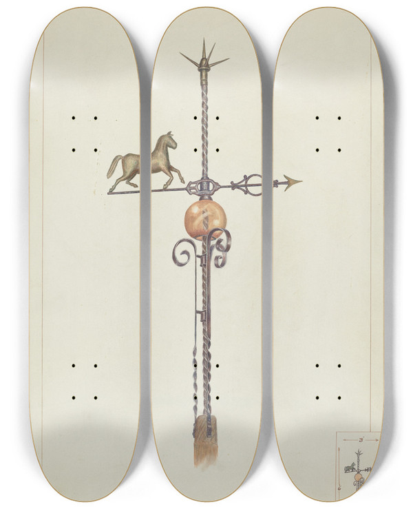 Triptych art skateboard deck of Edward L Loper Weather Vane_8 by Edward L Loper (1916-2011)