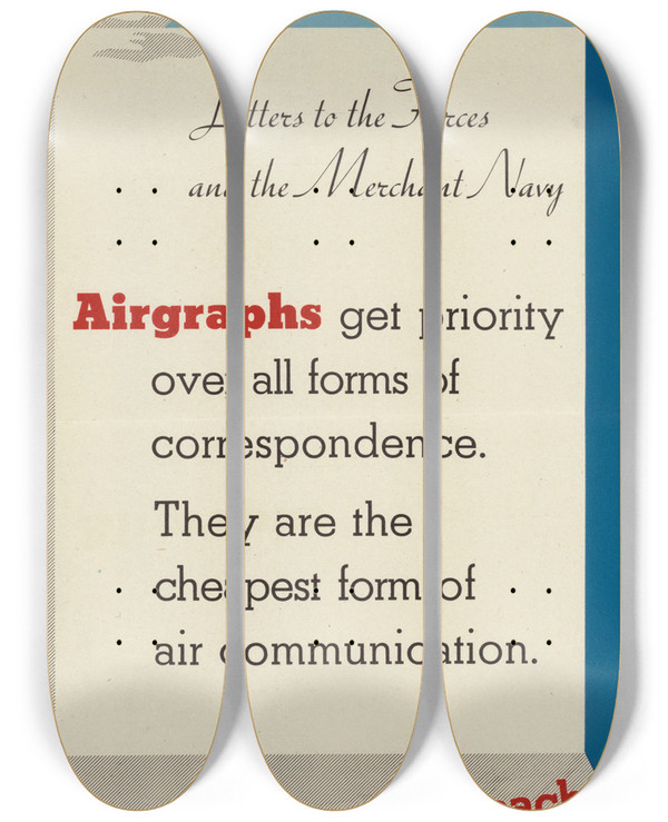 Triptych art skateboard deck of Hans Arnold Rothholz Letters To The Forces And The Merchant Navy by Hans Arnold Rothholz (1919-2000)