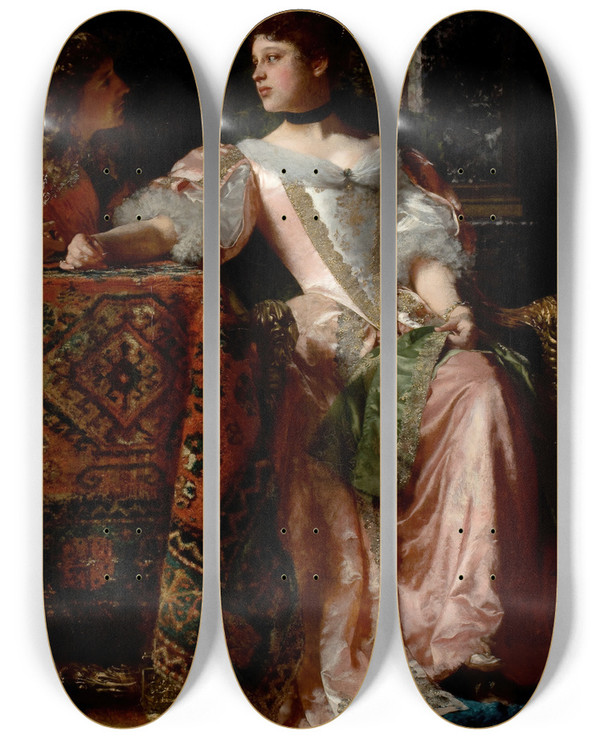 Triptych art skateboard deck of Wadysaw Czachrski The Proposal by Wladyslaw Czachorski (1850-1911)
