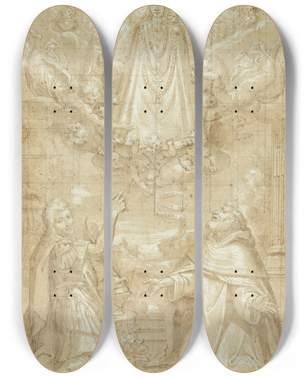 Triptych art skateboard deck of Francesco Francia A Crowned Madonna And Child by Francesco Francia (1450-1517)
