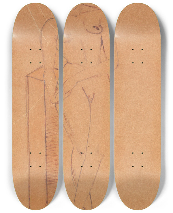 Triptych art skateboard deck of Anita Re Weiblicher Akt Mit Stele by Anita Ree (1885-1933)