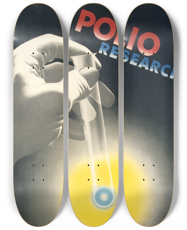 Triptych art skateboard deck of Herbert Bayer Polio Research A Light Is Beginning To Dawn by Herbert Bayer (1900-1985)