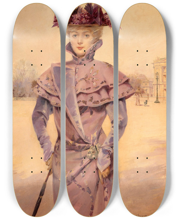 Triptych art skateboard deck of Louise Abbma Elgante Place De La Concorde by Louise Abbema (1853-1927)