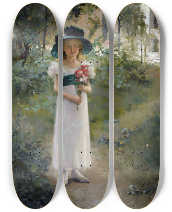 Triptych art skateboard deck of Albert Edelfelt Au Jardin by Albert Edelfelt (1854-1905)