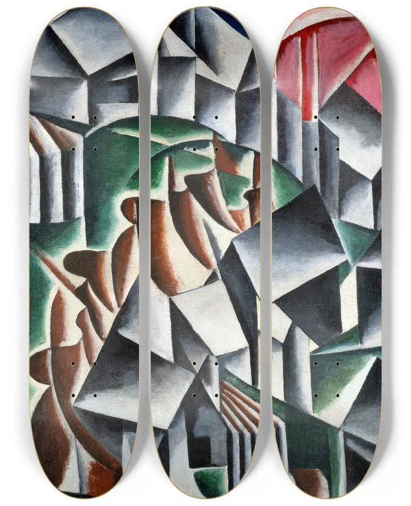 Triptych art skateboard deck of Lyubov Popova Birsk by Lyubov Popova (1889-1924)