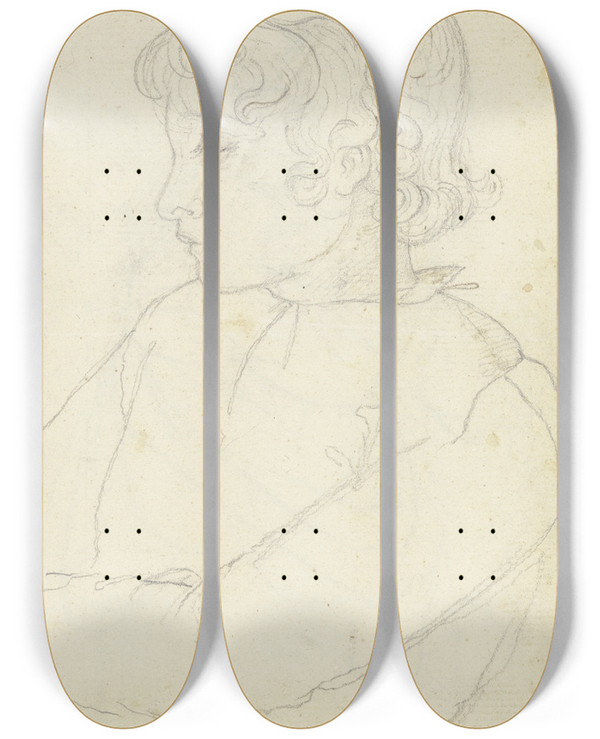 Triptych art skateboard deck of Philipp Veit Halbfigur Eines Knaben Im Profil Nach Links by Philipp Veit (1793-1877)