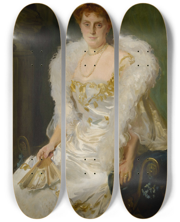 Triptych art skateboard deck of John Singer Sargent Portrait Of Mrs Charles Beatty Alexander by John Singer Sargent (1856-1925)
