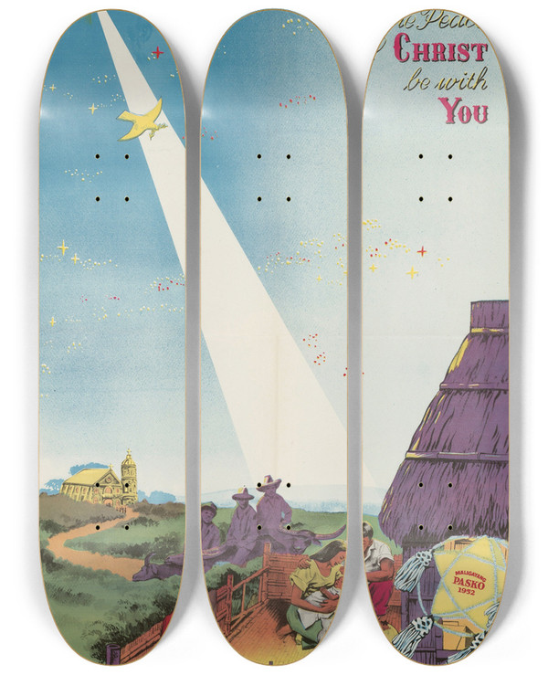 Triptych art skateboard deck of Us Information Agency May The Peace Of Christ Be With You by U S Information Agency (1953-1999)