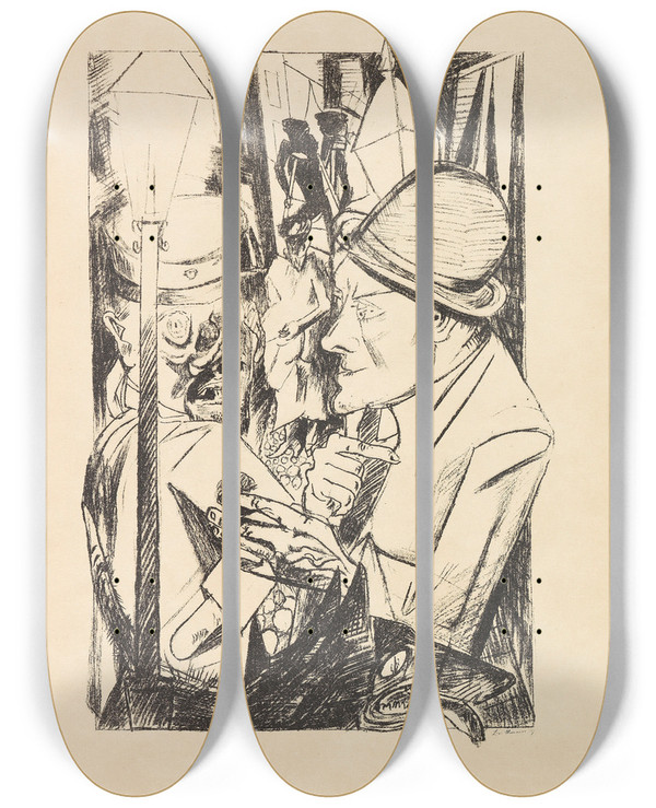 Triptych art skateboard deck of Max Beckmann Die Hlle by Max Beckmann (1884-1950)