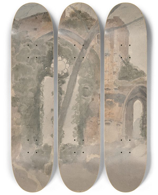 Triptych art skateboard deck of John Samuel Hayward Netley Abbey The East Window by John Samuel Hayward (1778-1822)