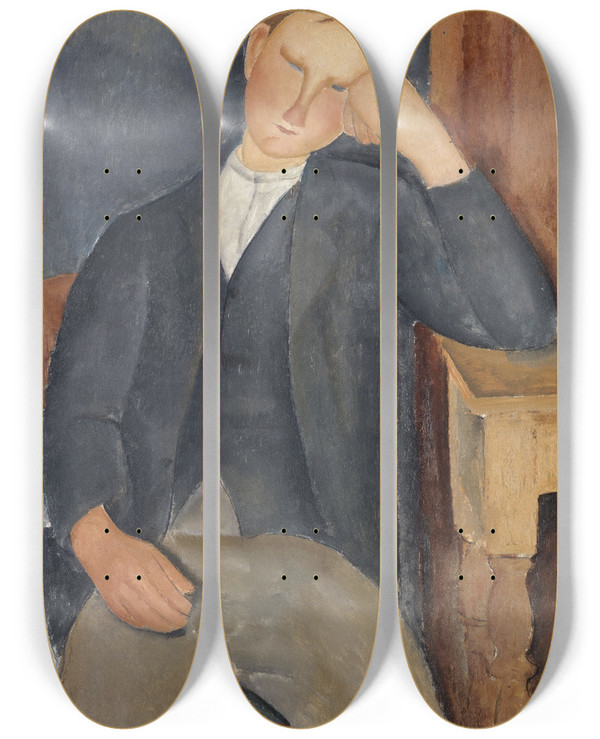 Triptych art skateboard deck of Amedeo Modigliani The Young Apprentice by Amedeo Modigliani (1884-1920)