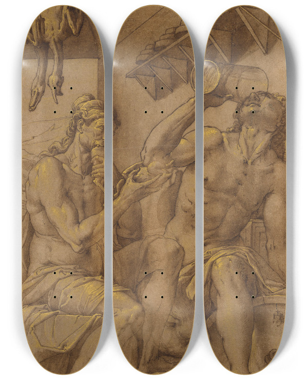 Triptych art skateboard deck of Jacopo Ligozzi Allegory Of Gluttony by Jacopo Ligozzi (1547-1627)