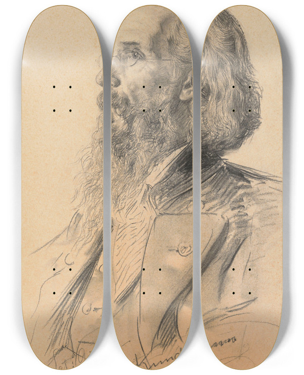 Triptych art skateboard deck of Ismal Gentz The Sculptor Carl Kundmann by Ismael Gentz (1862-1914)