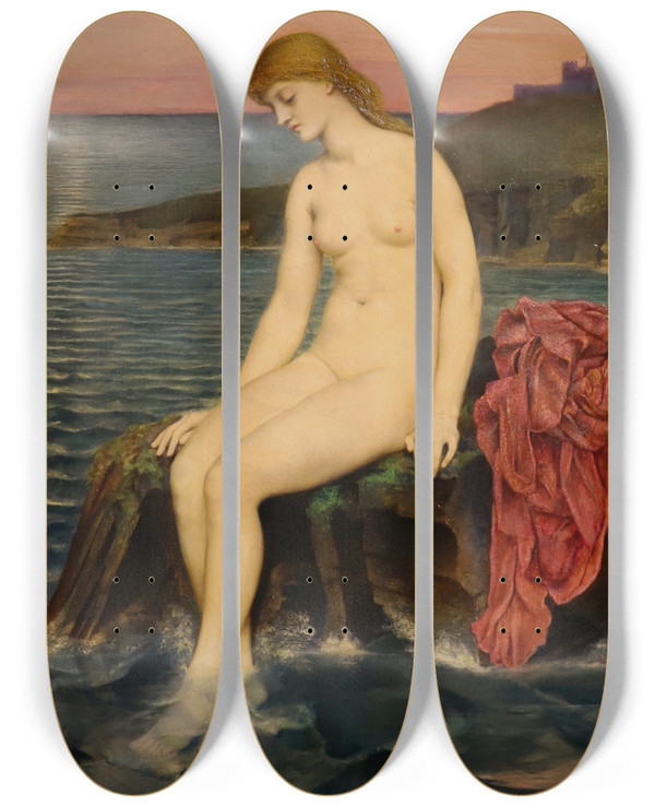 Triptych art skateboard deck of Evelyn De Morgan La Sirenetta by Evelyn De Morgan (1855-1919)