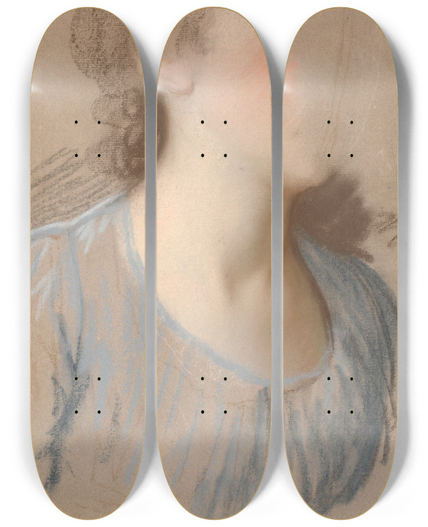 Triptych art skateboard deck of Jens Juel Studie Af Dames Hals by Jens Juel (1745-1802)