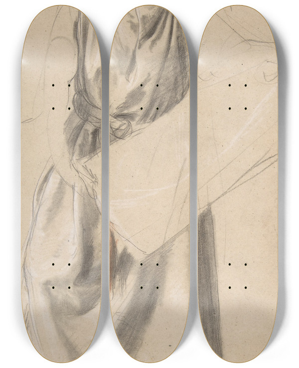 Triptych art skateboard deck of Romain Cazes Study Of A Standing Figure by Romain Cazes (1810-1881)