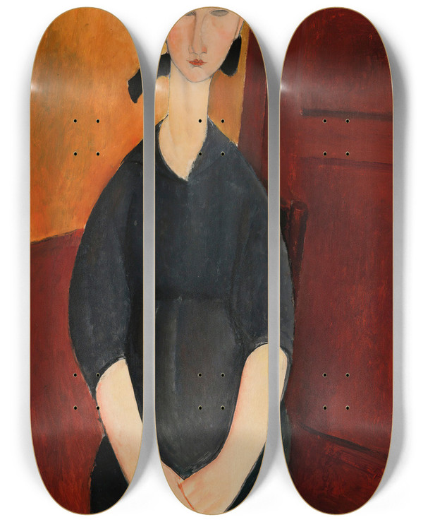 Triptych art skateboard deck of Amedeo Modigliani Portrait Of Paulette Jourdain by Amedeo Modigliani (1884-1920)