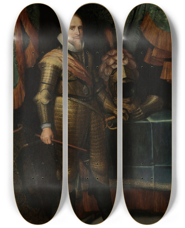 Triptych art skateboard deck of Michiel Jansz Van Mierevelt Maurits Prince Of Orange 15671625 by Michiel Jansz Van Mierevelt (1566-1641)
