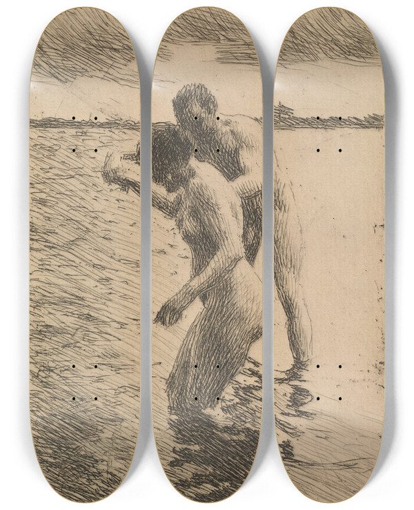 Triptych art skateboard deck of Anders Zorn Pilot by Anders Zorn (1860-1920)