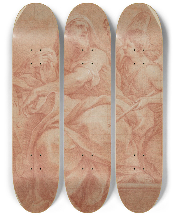 Triptych art skateboard deck of Sebastiano Conca The Prophet Jeremiah by Sebastiano Conca (1676-1764)