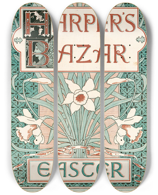 Triptych art skateboard deck of Louis Rhead Harpers Bazar Easter by Louis Rhead (1857-1926)