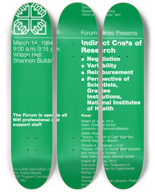 Triptych art skateboard deck of National Institutes Of Health Indirect Costs Of Research by National Institutes Of Health (1887)