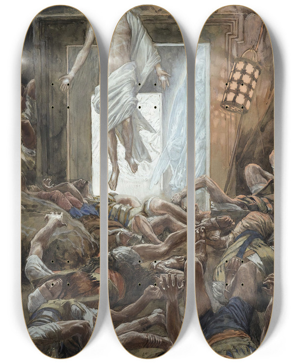 Triptych art skateboard deck of James Tissot The Resurrection by James Tissot (1836-1902)