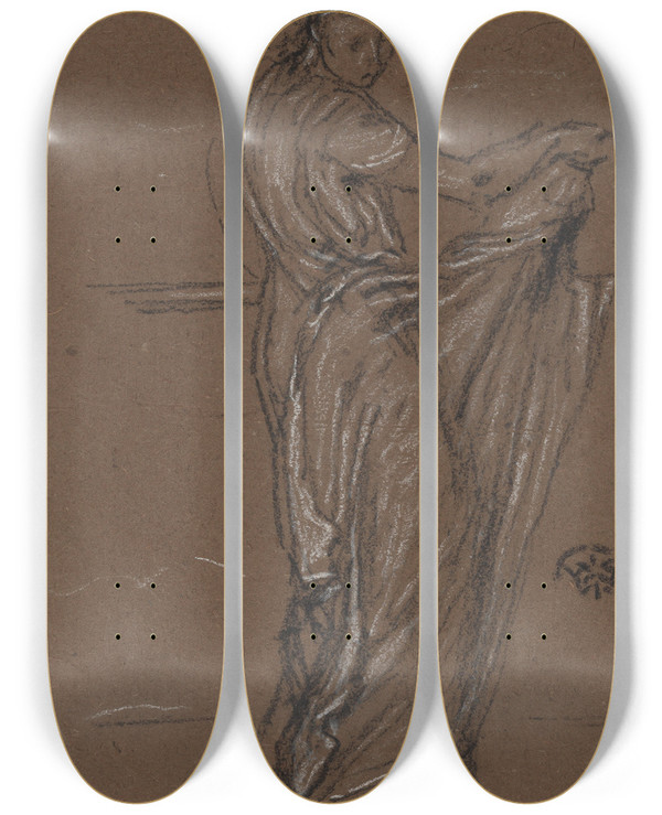 Triptych art skateboard deck of James Abbott Mcneill Whistler Draped Female Figure by James Abbott Mcneill Whistler (1834-1903)