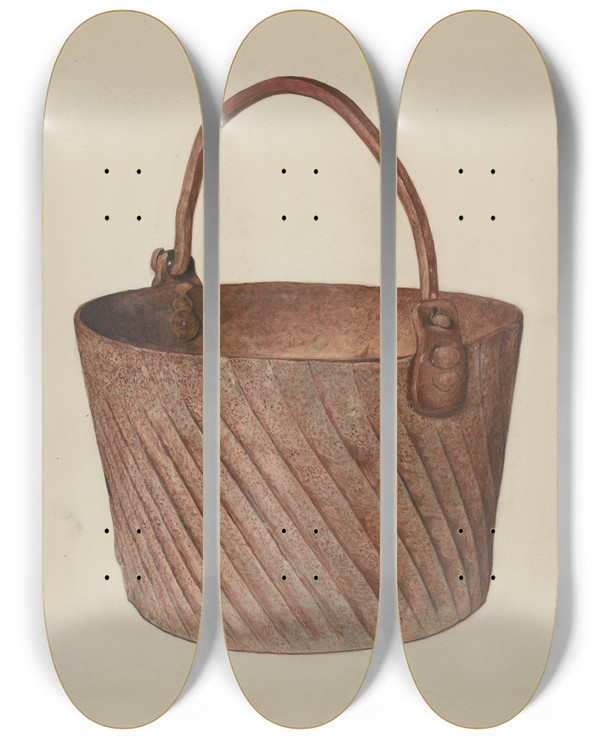 Triptych art skateboard deck of Arthur Stewart Wrought Iron Kettle by Arthur Stewart