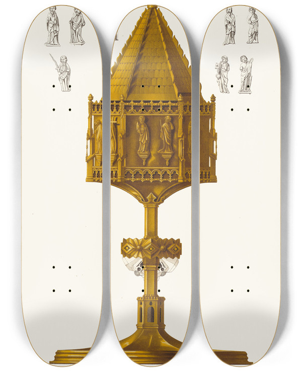 Triptych art skateboard deck of Fedor Grigoryevich Solntsev Ladannitsa Serebrianaia V Nast Velich by Fedor Grigoryevich Solntsev (1801-1892)