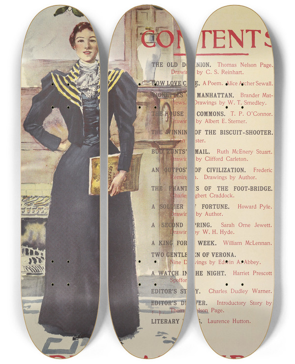Triptych art skateboard deck of Edward Penfield Harpers Christmas Number_2 by Edward Penfield (1866-1925)
